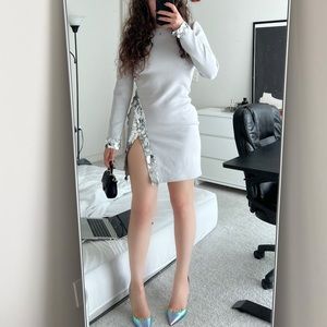 Tadashi Sho Long-Sleeve Neoprene Dress w/ Paillettes